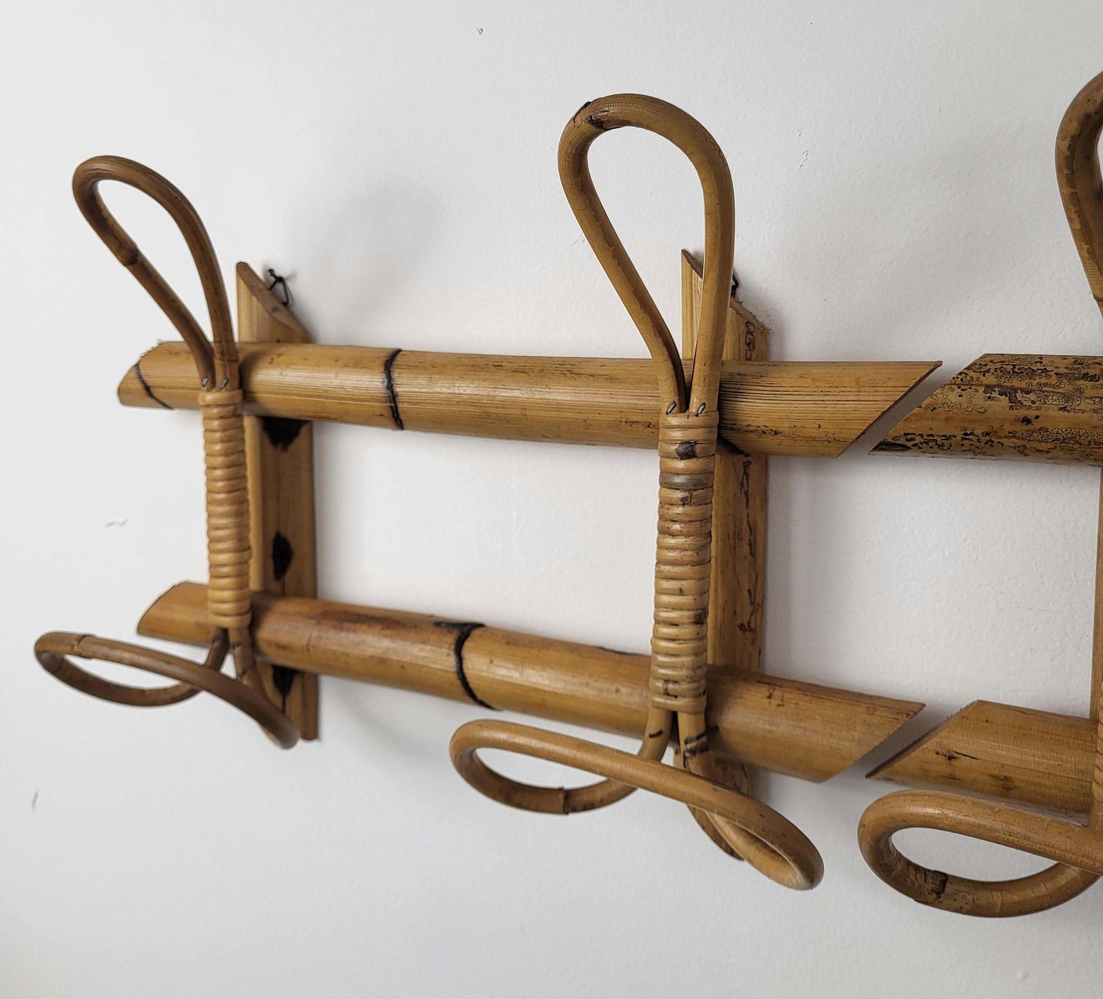 1960s Italian Bamboo Rattan Bohemian French Riviera Coat Hanger Rack Stand photo 705.0