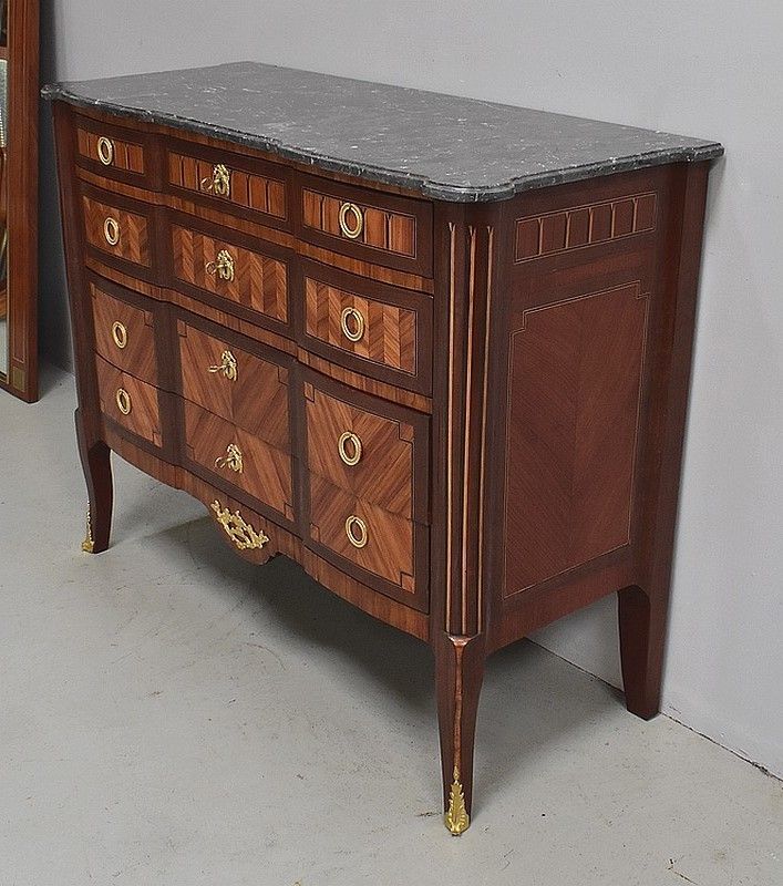 Chest Of Drawers In Marquetry Transition Louis XV / Louis XVI – 1st Part 19th Century photo for sale