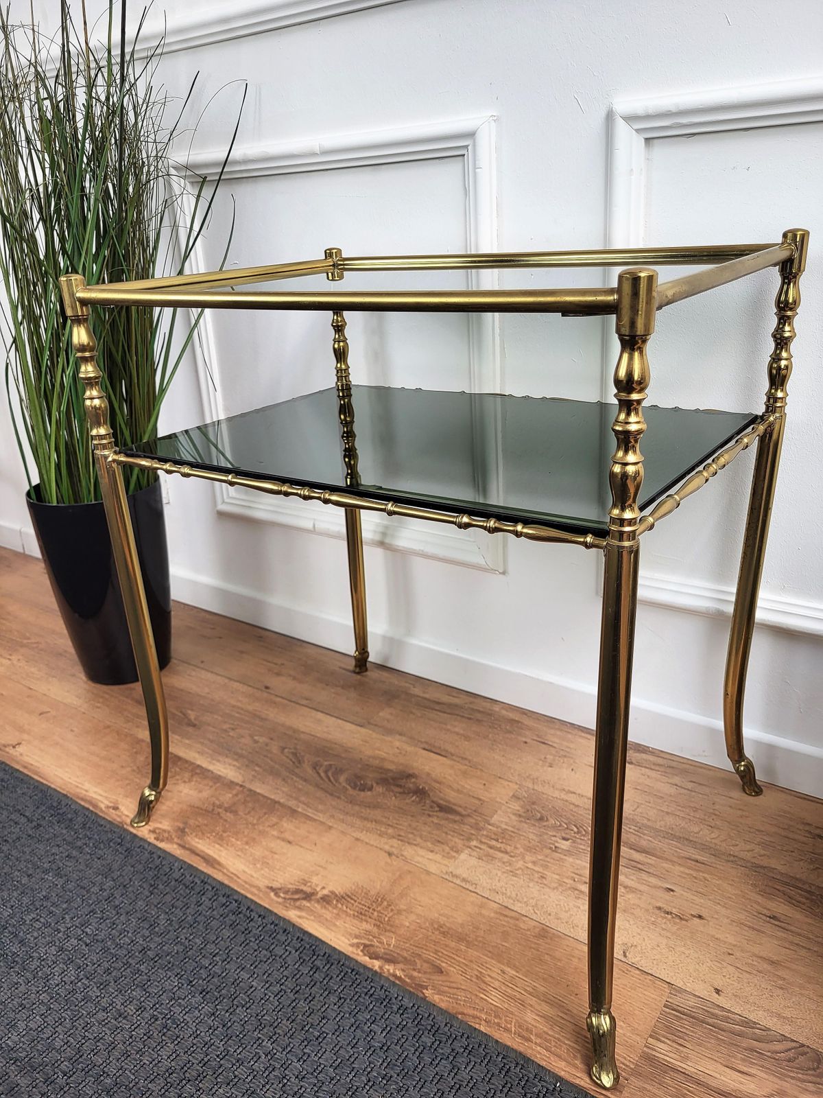 1980s Hollywood Regency Mid Century Modern Brass And Smoked Glass Console Table photo Furniture
