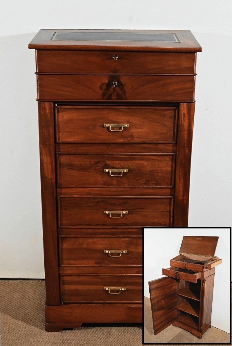 Faux Cartonnier Mahogany Desk, Restoration Period   1st Part Of The 19th Century