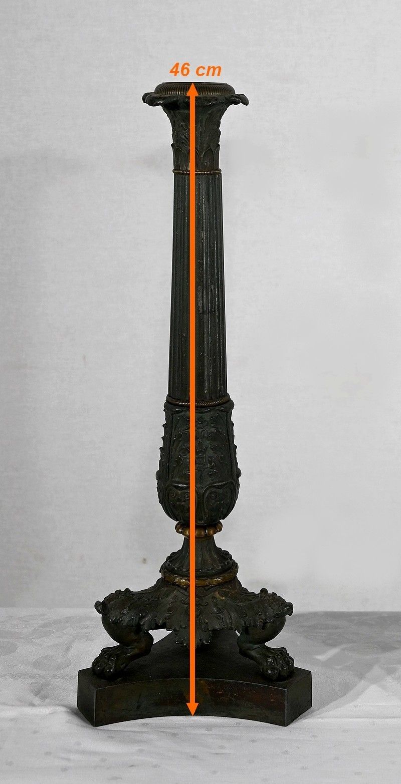 photo vinterior Pair Of Bronze Candlesticks, Restoration Period   Early 19th Century