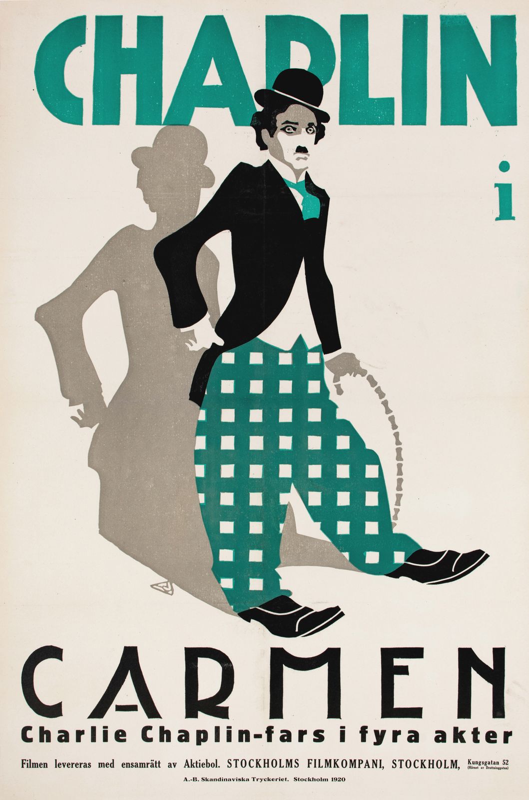 Chaplin 'Burlesque On Carmen' Original Linocut Film Poster, Swedish, 1920