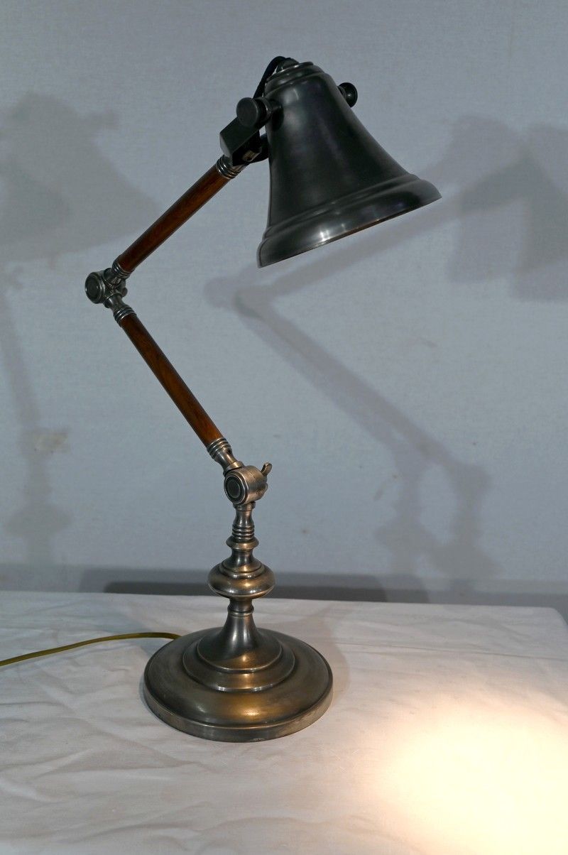 Articulated Arm Lamp In Metal And Wood, 1920s photo Lighting