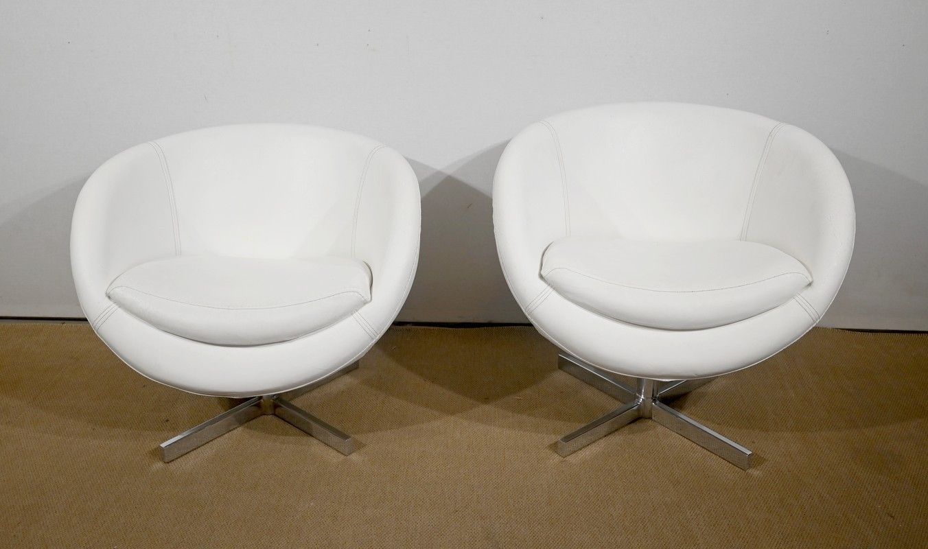 Pair Of Faux Leather Ball Armchairs, 1970s