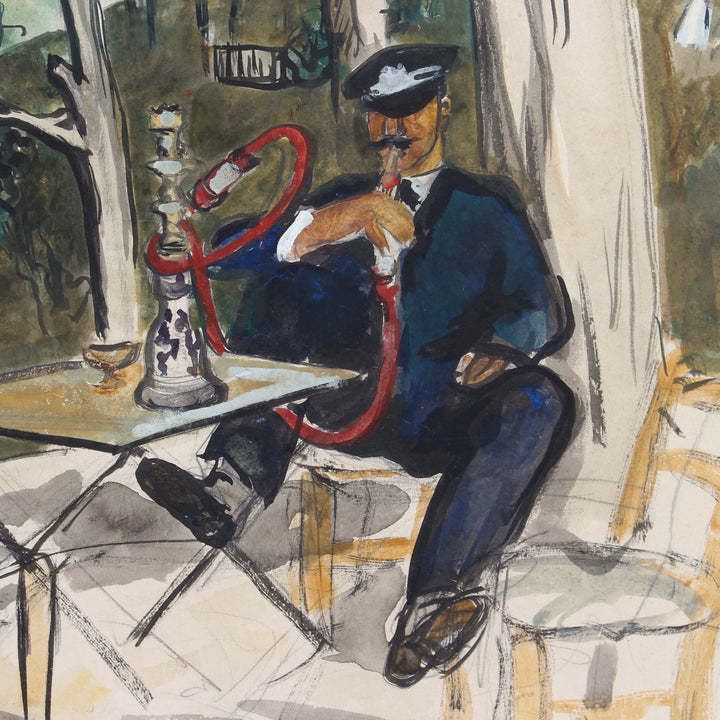 photo buy Man Smoking Shisha In Istanbul  By Yves Brayer (1933)