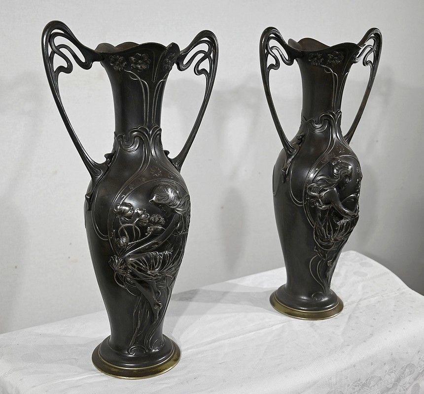 Important Pair Of Pewter Vases, Art Nouveau   1900 photo for sale