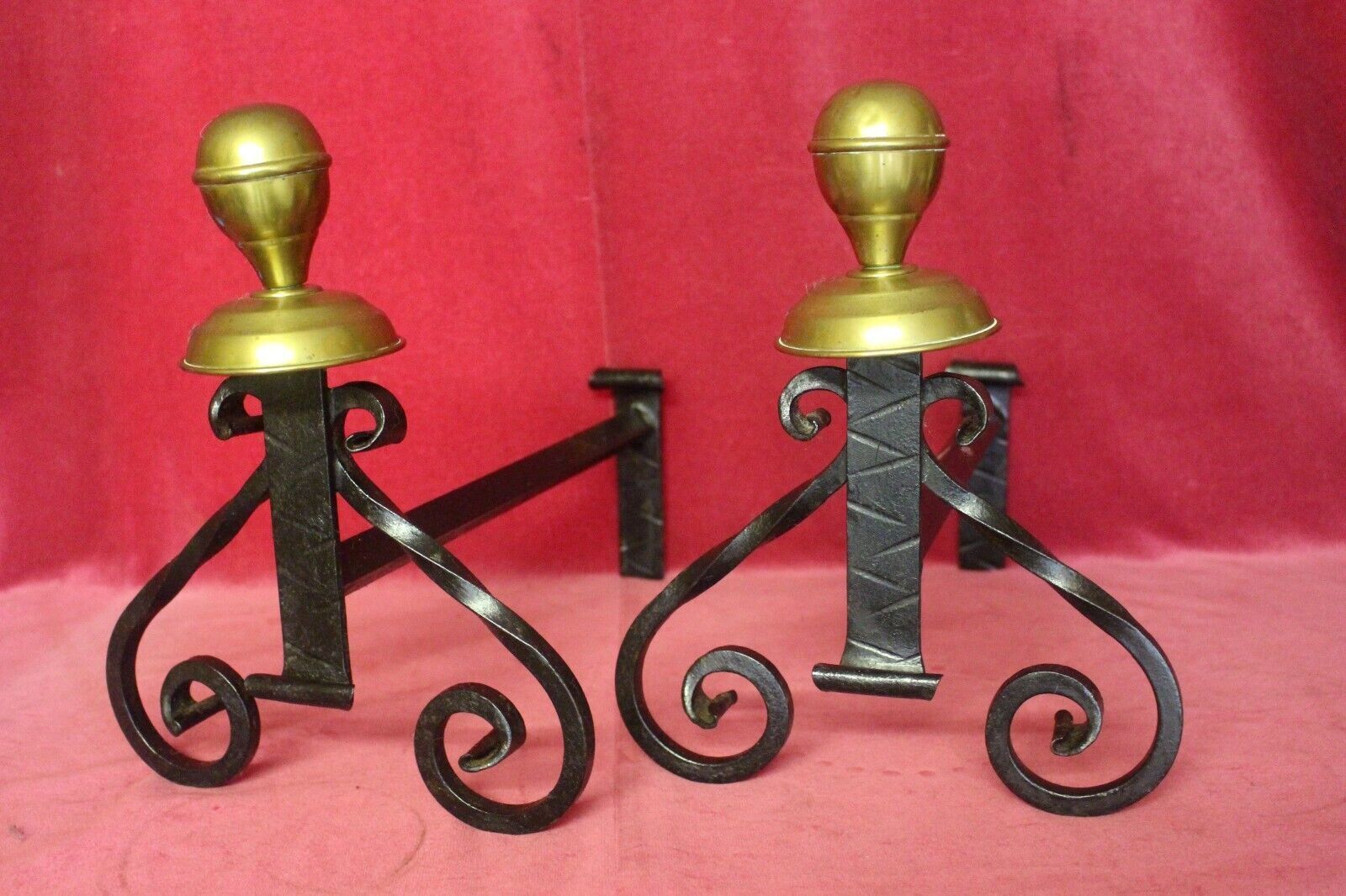 Pair Of Vintage Decorative French Iron And Brass Andirons Fire Dogs photo furniture