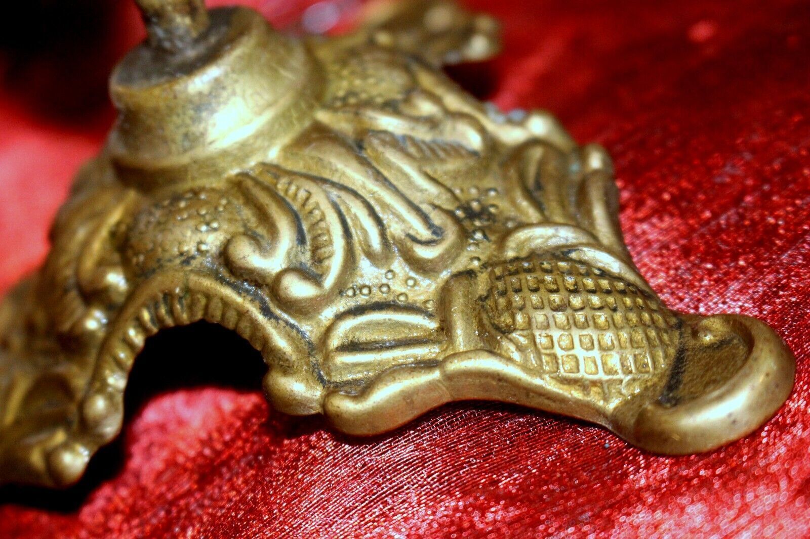 Heavy French Vintage Embossed Brass Desk Table Cherub Candle Holder photo vinterior