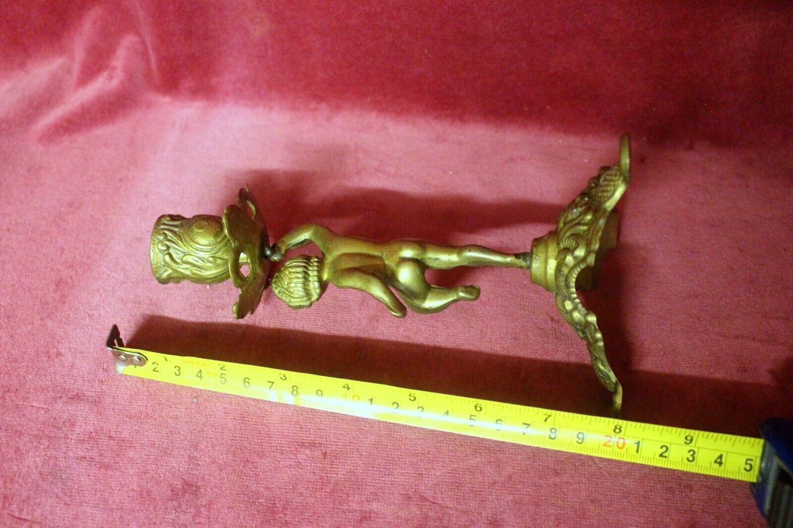 Home Decor Heavy French Vintage Embossed Brass Desk Table Cherub Candle Holder photo