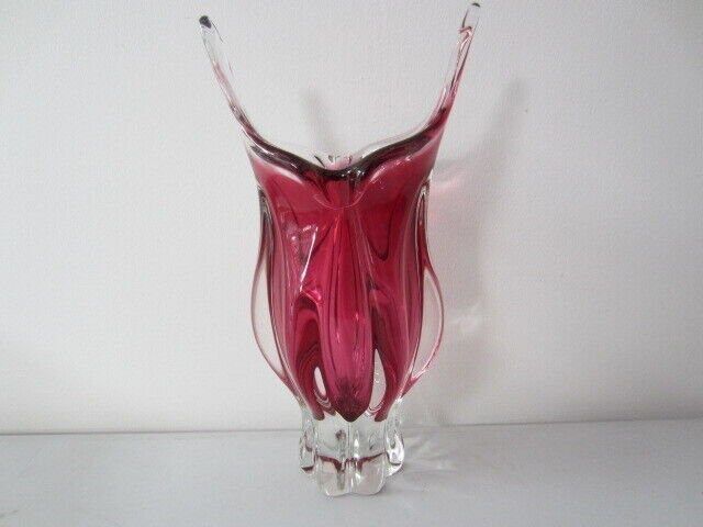 photo furniture Czech Art Glass Vase Josef Hospodka Chribska Pink 1960 Rare Large And Heavy
