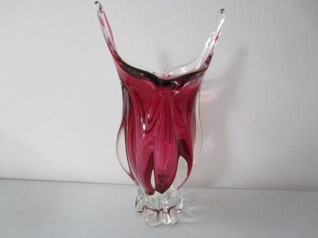 photo for sale Czech Art Glass Vase Josef Hospodka Chribska Pink 1960 Rare Large And Heavy