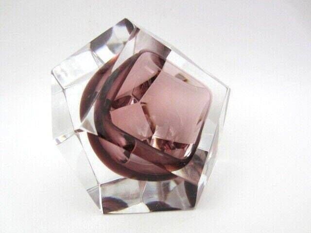 Mandruzzato Murano Sommerso Pink Space Age Geometric Art Glass Bowl Italy photo furniture