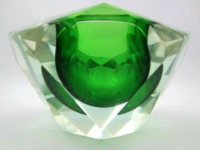 Mandruzzato Geometric Murano Facet Cut Green Blue Sommerso Bowl photo vintage