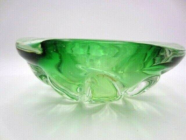 Green Organic Square Murano Or Czech Heavy Sommerso Art Glass Bowl photo for sale