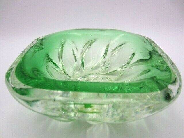 Green Organic Square Murano Or Czech Heavy Sommerso Art Glass Bowl photo 82.0