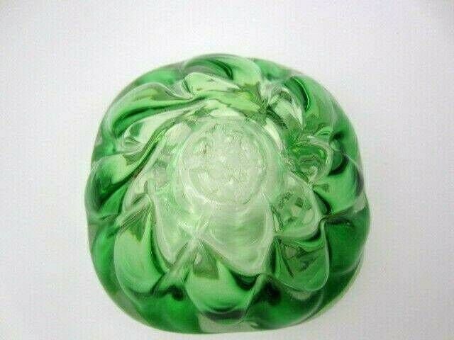 Green Organic Square Murano Or Czech Heavy Sommerso Art Glass Bowl photo vintage