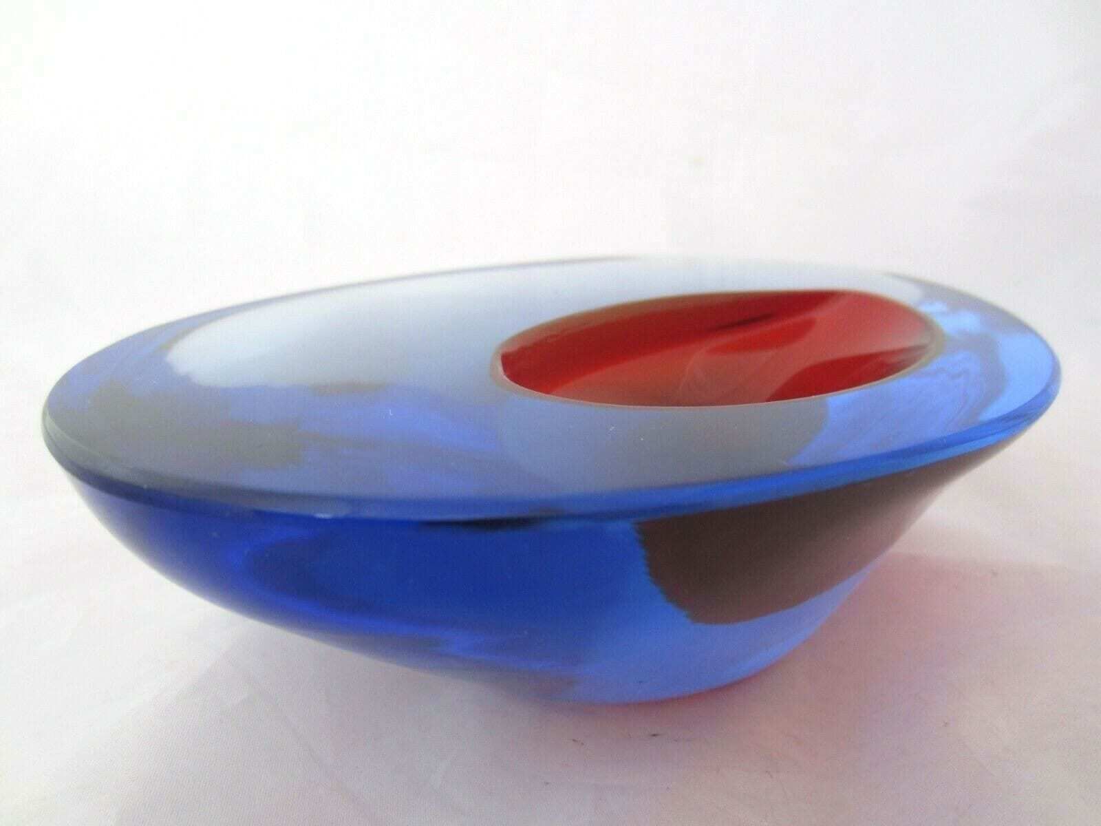Da Ros Cenedese Art Glass Designer Bowl Sommerso Blue / Red Space Age Murano photo furniture