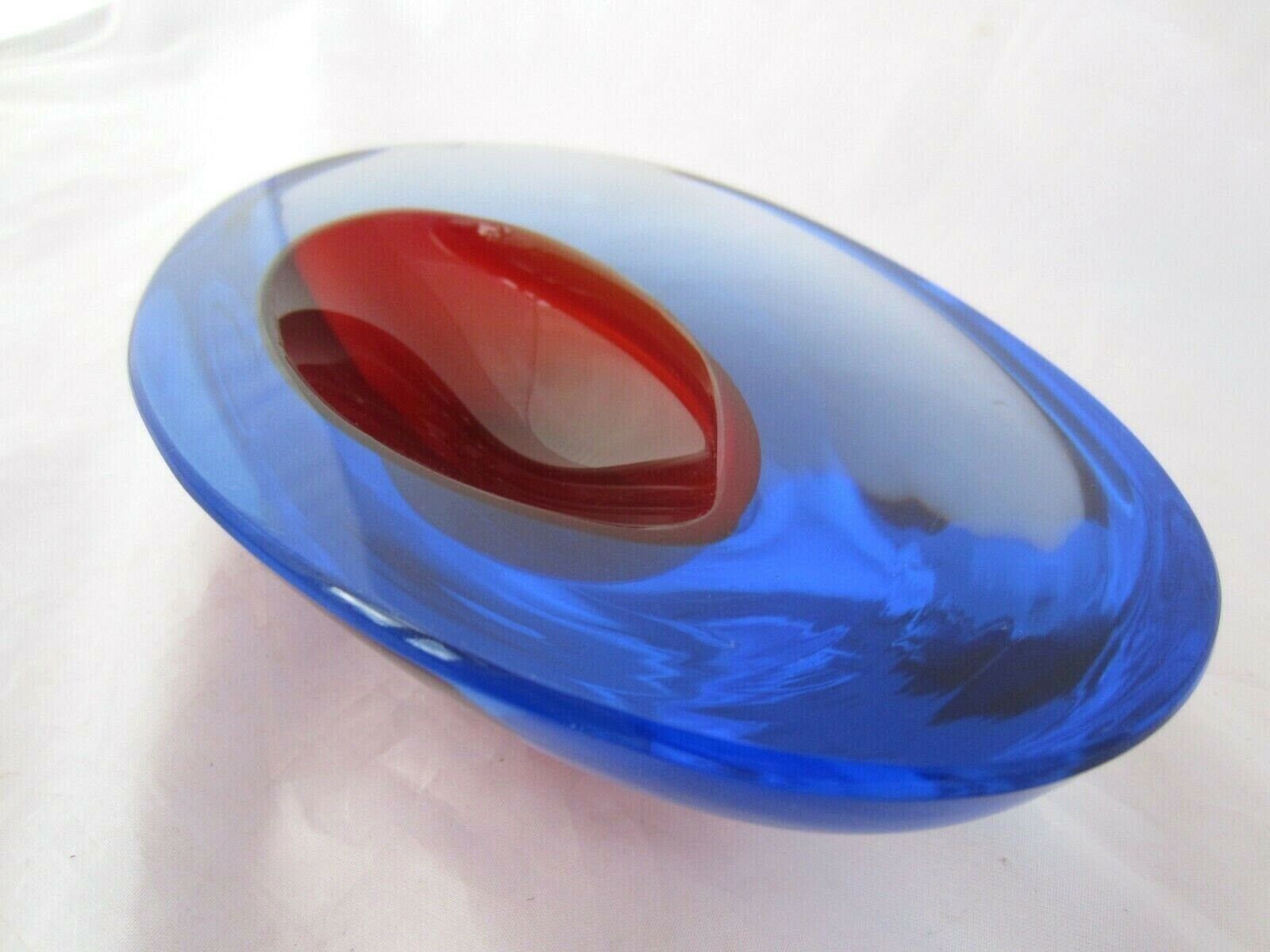 Da Ros Cenedese Art Glass Designer Bowl Sommerso Blue / Red Space Age Murano photo vintage