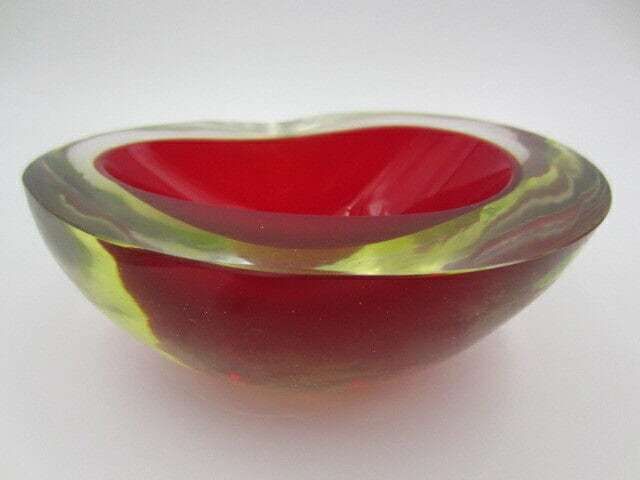 Kidney Shape Murano Sommerso Geode Red Art Glass Bowl "The Glowing Uranium Bowl" photo buy