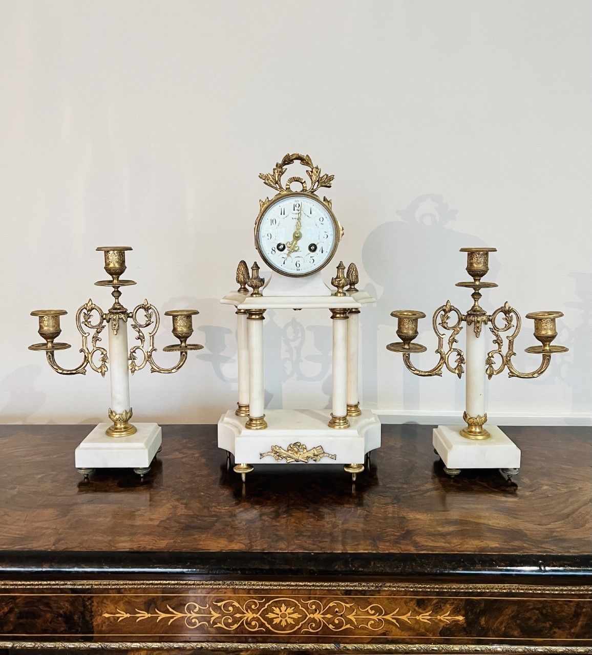 Quality Victorian Clock Garniture With A Pair Of Candelabras photo for sale
