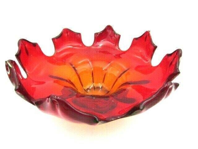 Flame Sculpture Bowl Modernist Mcm Murano Sommerso Amberina Uranium Art Glass