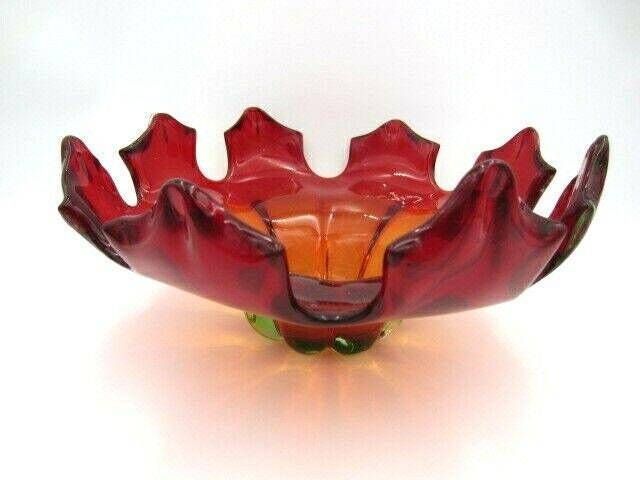 Flame Sculpture Bowl Modernist Mcm Murano Sommerso Amberina Uranium Art Glass photo Home Decor