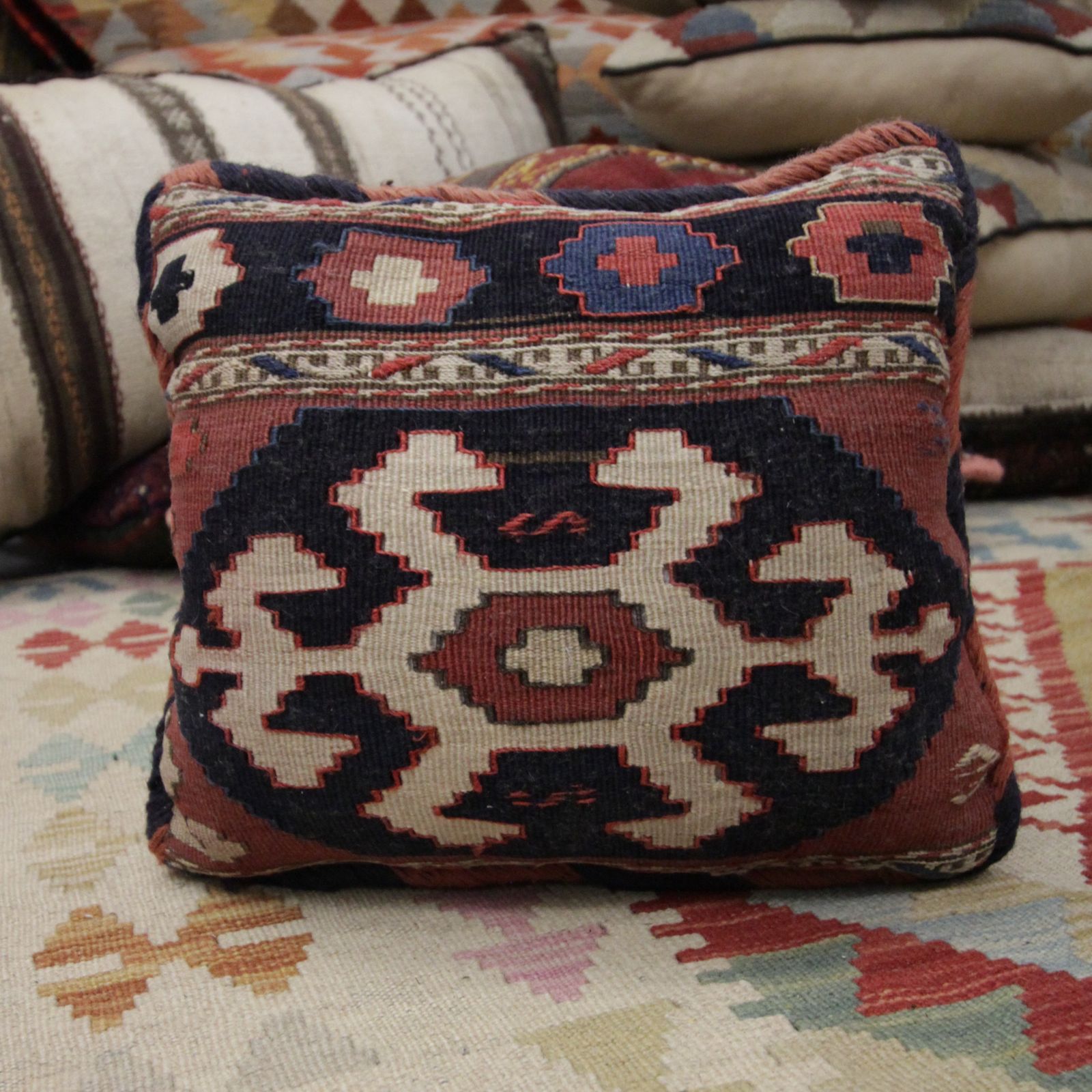 Antique Geometric Kilim Cushion Cover, Handwoven Wool Scatter Cushion photo furniture