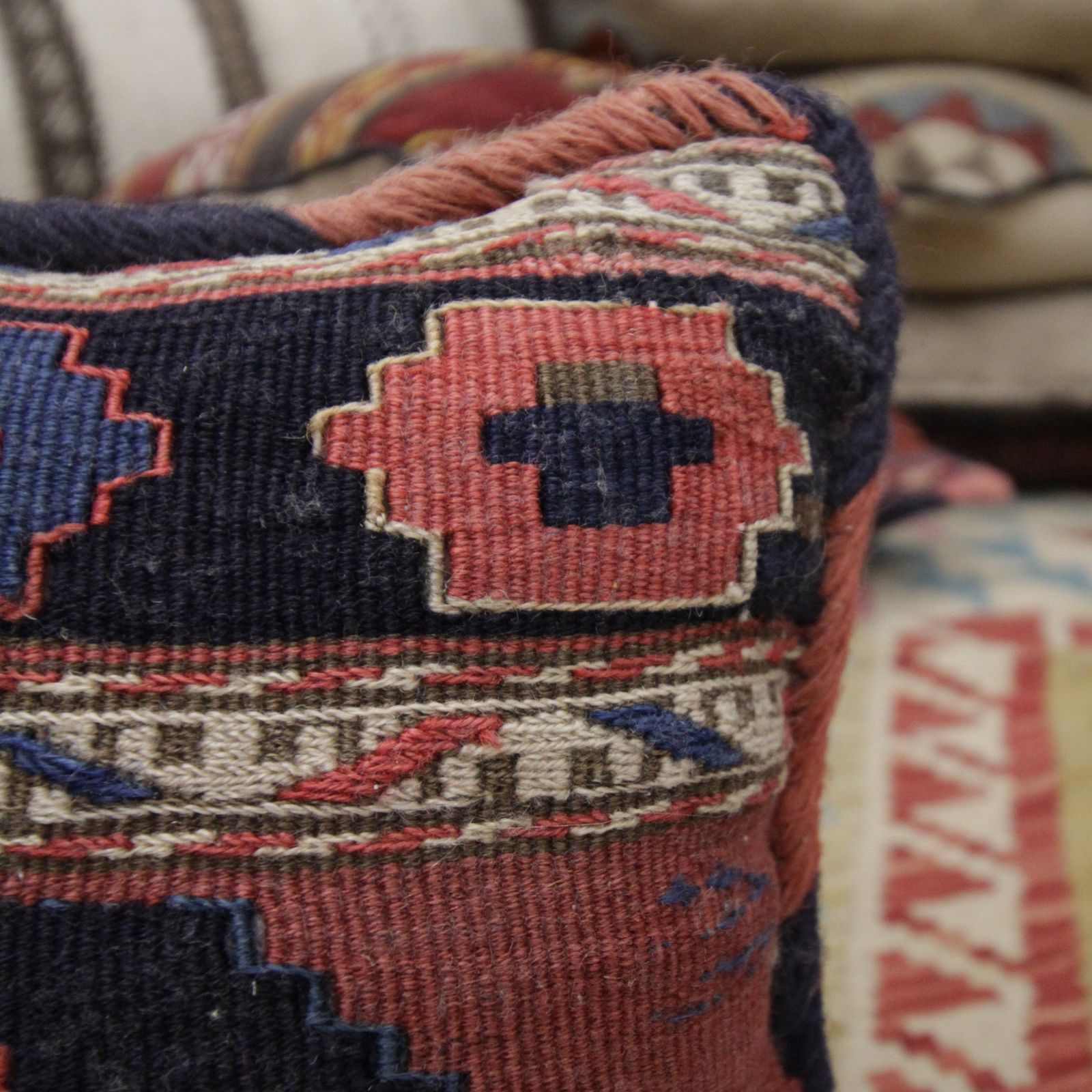 Antique Geometric Kilim Cushion Cover, Handwoven Wool Scatter Cushion photo 210.0