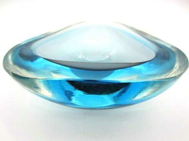 Murano Poli Seguso Turquoise Reflective Green Glow Art Glass Sommerso Geode Bowl