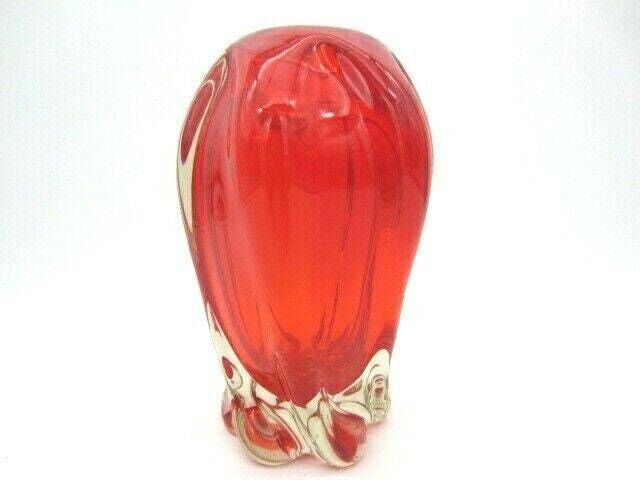 Murano Bright Red Glass Spiral Twist Vintage Sommerso Vase