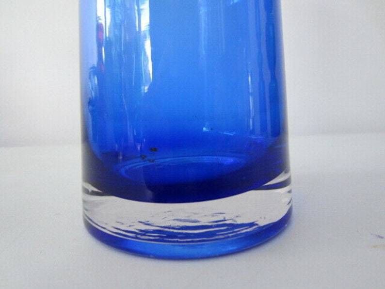 Scandinavian Riihimaki Style Blue Cased Hooped Glass photo vinterior