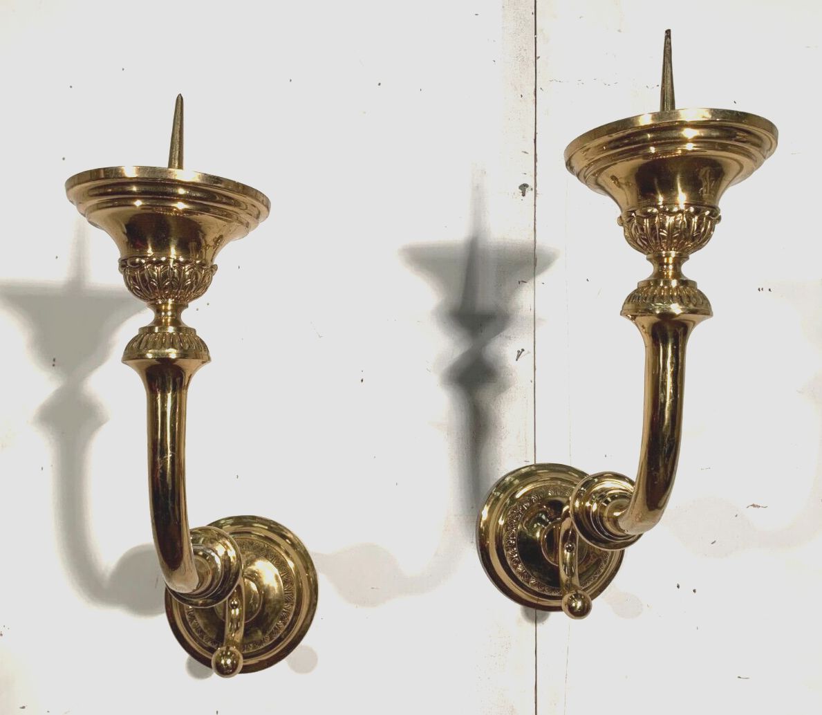 Pair Of Candlestick Sconces In Gilded Brass XX Century photo furniture