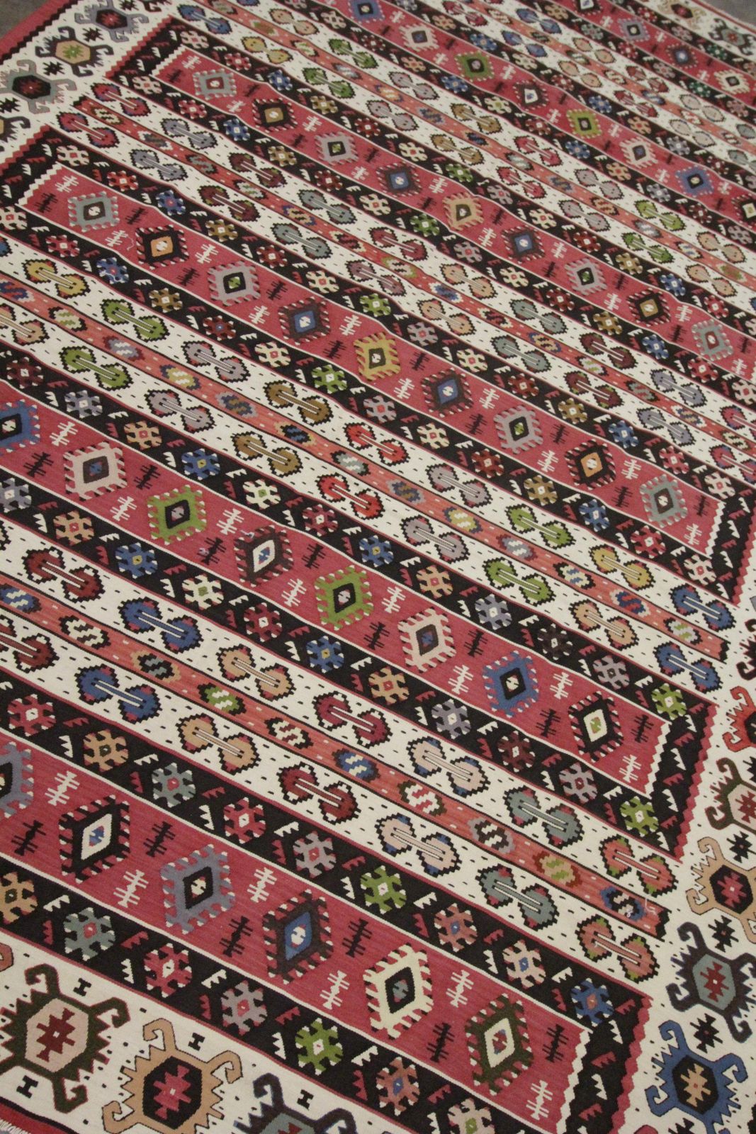 Traditional Antique Rug Pirot Kilim Handwoven Striped Wool Area Rug photo furniture