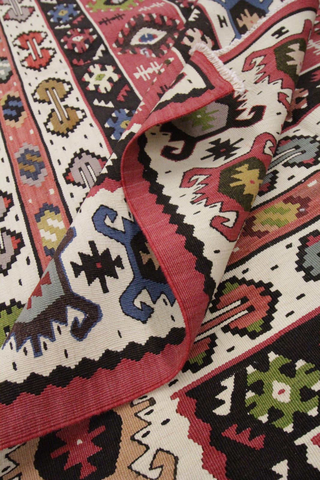 Traditional Antique Rug Pirot Kilim Handwoven Striped Wool Area Rug photo buy