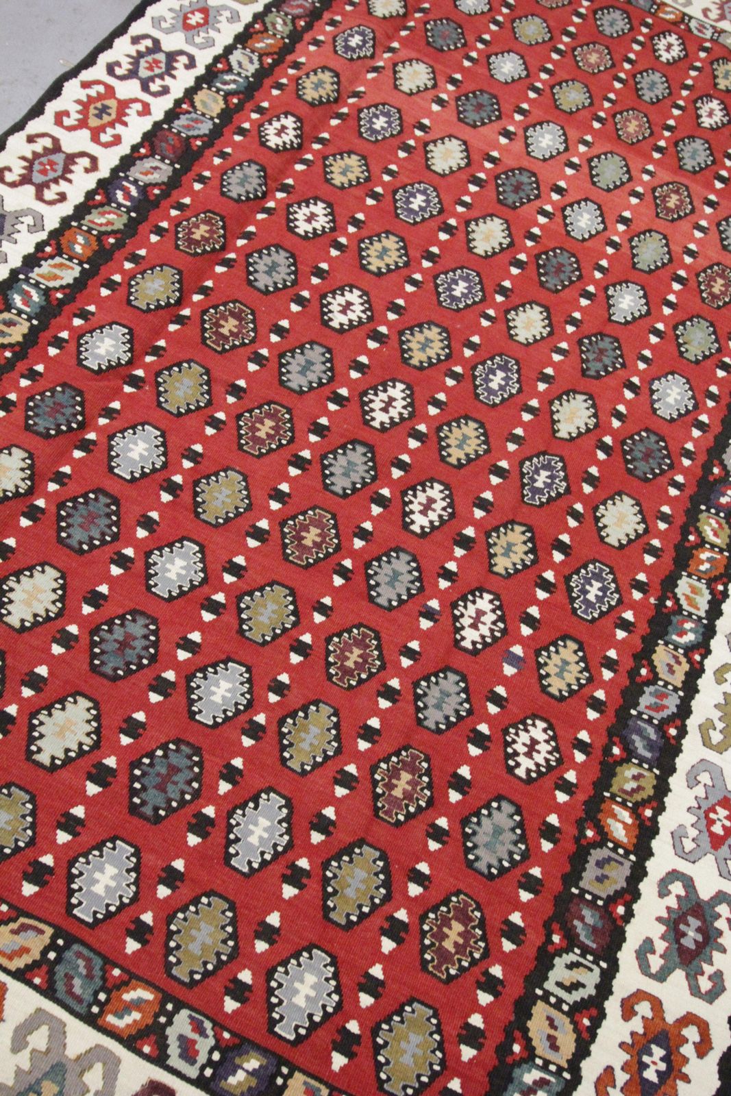 Handwoven Rug Oriental Kilim Geometric Red Wool Flat Woven Rug photo furniture
