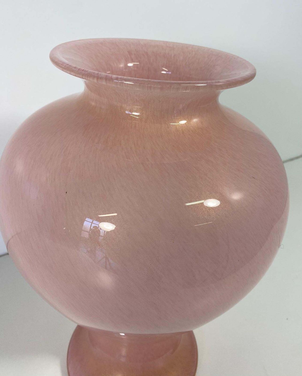 Italian Powder Pink And Gold Leaf Murano Glass Vase By Barovier & Toso photo Home Decor