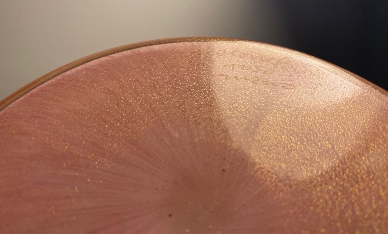 Italian Powder Pink And Gold Leaf Murano Glass Vase By Barovier & Toso photo vinterior