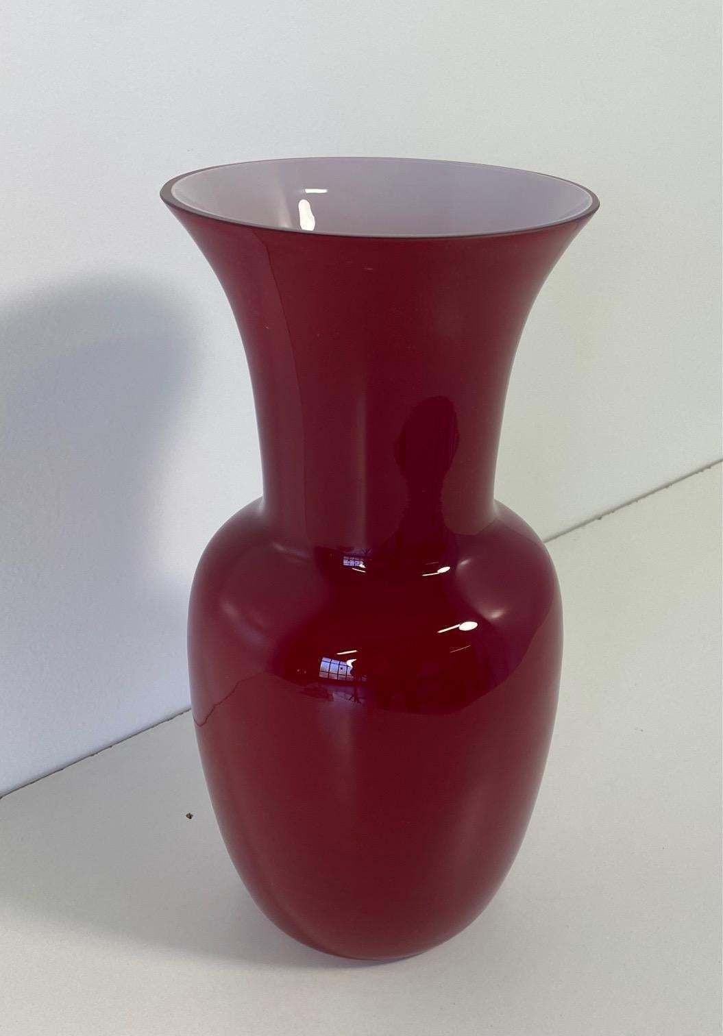 Italian Red And White Murano Glass Vase By Venini photo for sale
