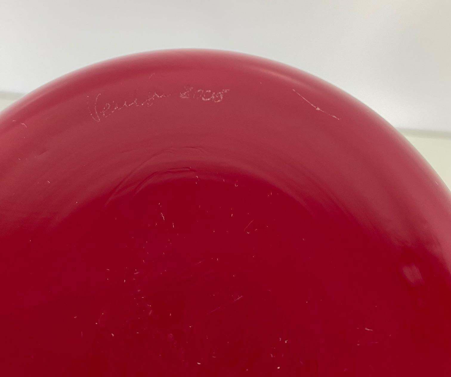 Italian Red And White Murano Glass Vase By Venini photo vinterior