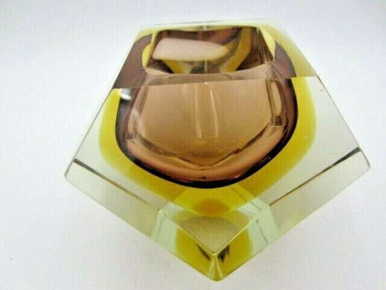 Flavio Poli Brown Amber Sommerso Diamond Faceted Murano Glass Bowl photo vinterior