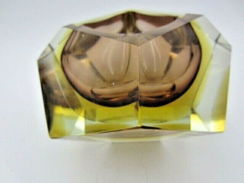 Flavio Poli Brown Amber Sommerso Diamond Faceted Murano Glass Bowl photo buy