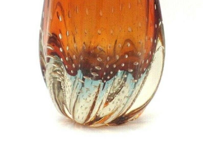 Murano 41cm Tall Red Amberina Venus Fly Trap Sommerso Art Glass Vase C1950s photo vintage