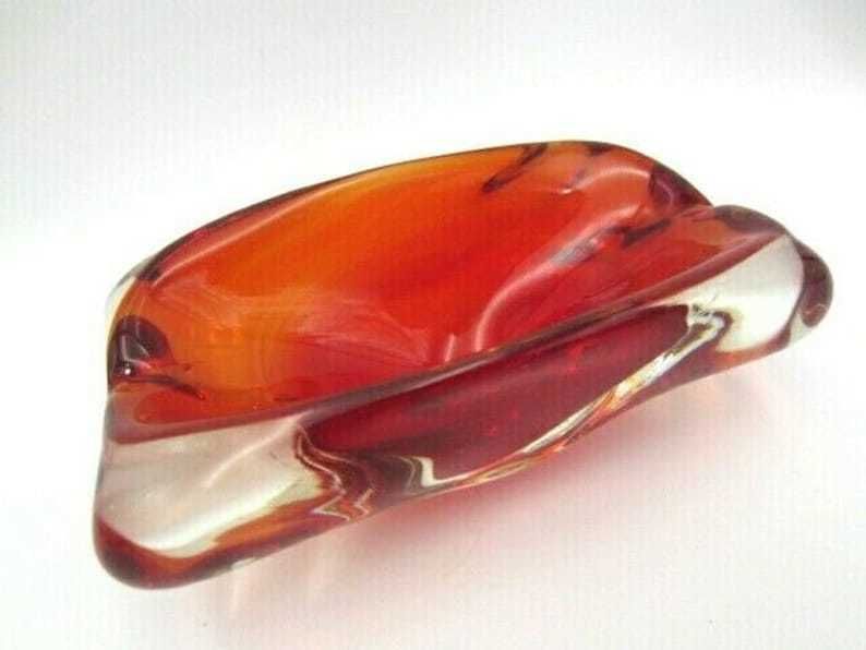 Red Lobed Murano Sommerso Art Glass Bowl Freeform Stunning Murano Sommerso