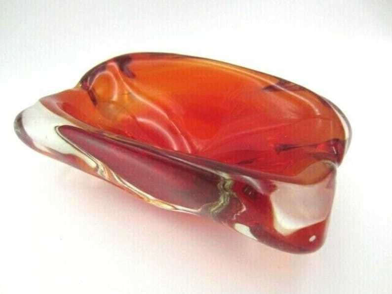Red Lobed Murano Sommerso Art Glass Bowl Freeform Stunning Murano Sommerso photo furniture