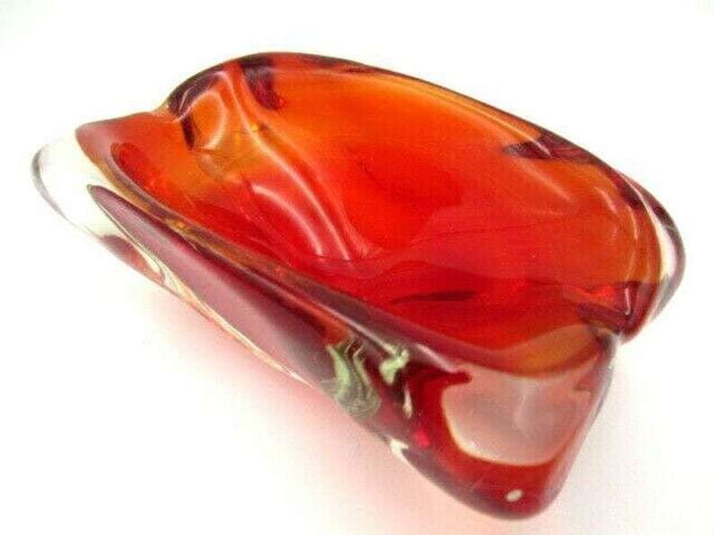 Red Lobed Murano Sommerso Art Glass Bowl Freeform Stunning Murano Sommerso photo vinterior