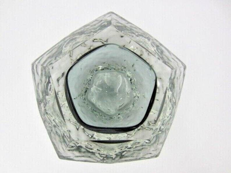 Murano Art Glass Sommerso Mandruzzato Faceted Bluey Grey Ice Glass Bowl photo for sale