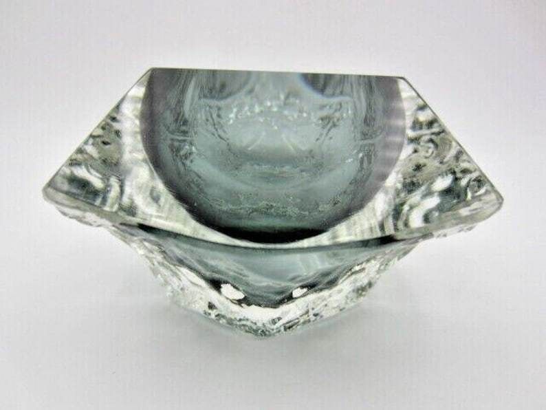 Murano Art Glass Sommerso Mandruzzato Faceted Bluey Grey Ice Glass Bowl photo 110.0