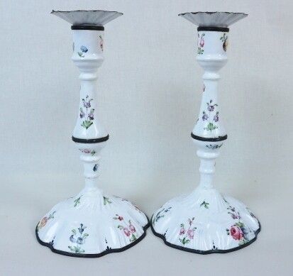 A Pair Of Bilston/Battersea Mid 18th Century Candle Sticks photo furniture