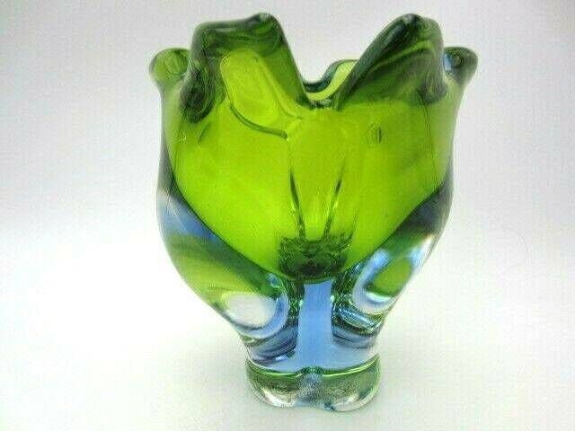 Beautiful Chribska Sommerso Style Green And Blue Art Glass Tulip Vase