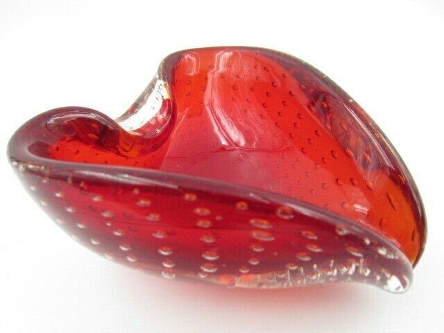 Love Heart Shape Murano Art Glass Sommerso Bubble Bowl Poli Seguso Era photo for sale